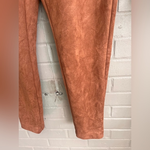 Faux Suede Pencil Dress Leggings Pants Pull On Size Large Chocolate Brown NYCC L - Picture 12 of 14